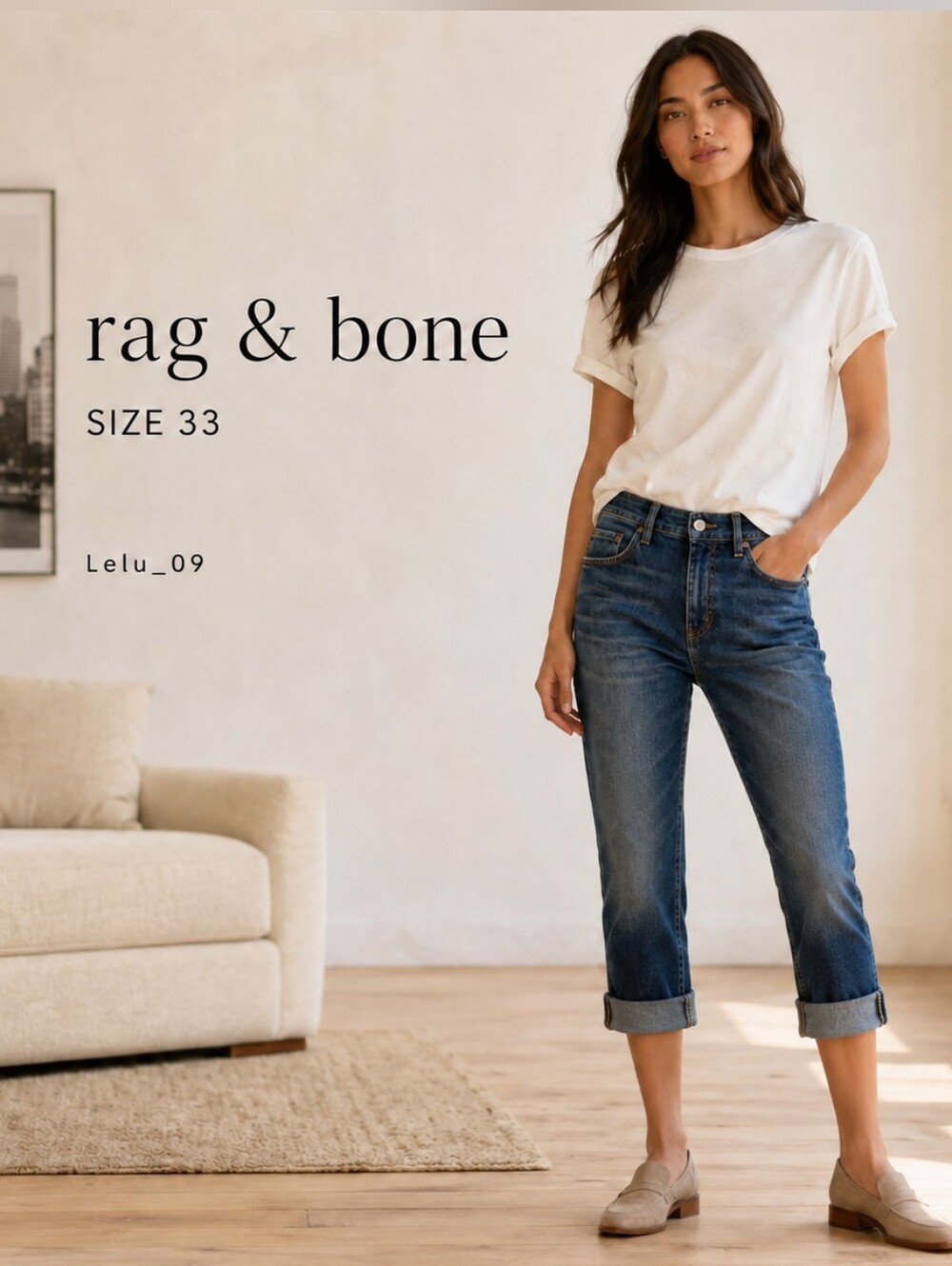 rag & bone Dre Slim Boyfriend Jeans in Julienne Wash, size 33.
